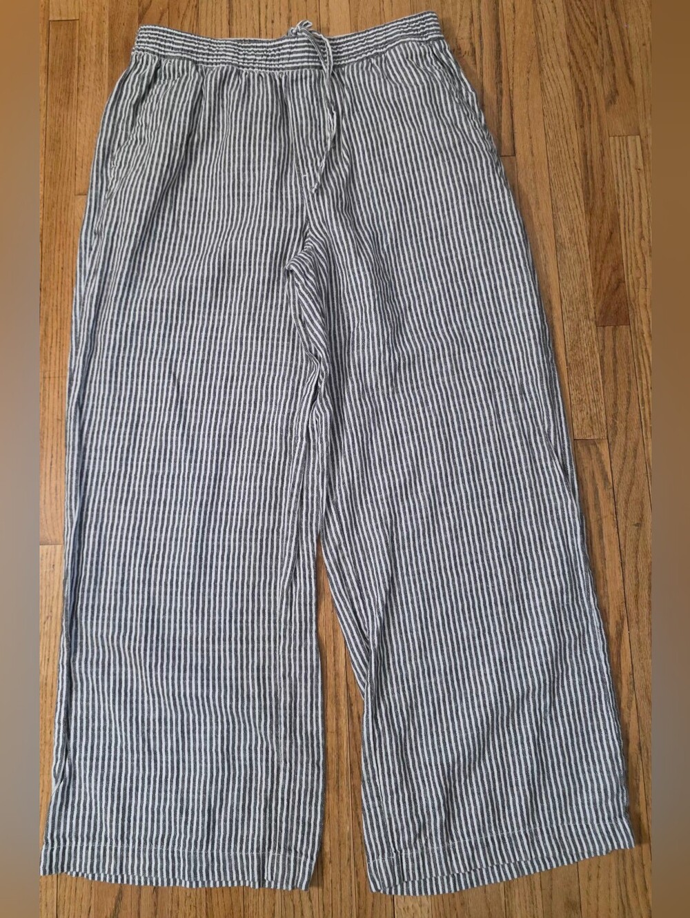 Women's Old Navy M Striped Gray & White Men’s Drawstring Linen Pants